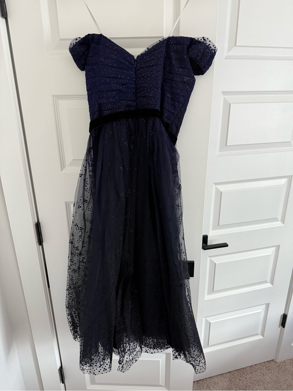Marchesa Notte Navy Glitter Tulle Midi Dress NWT Size 4